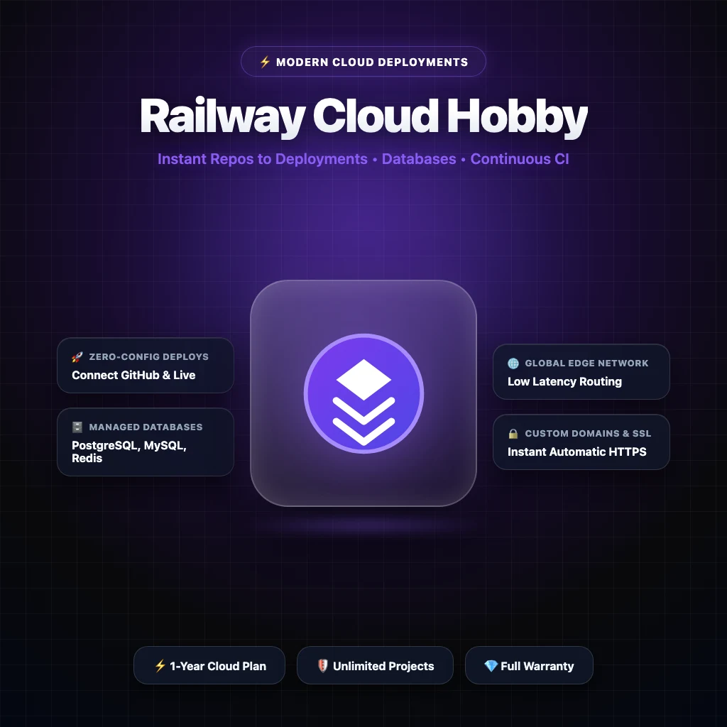 Railway Cloud Hobby Plan ১ বছরের ক্লাউড ডেপ্লয়মেন্ট এক্সেস