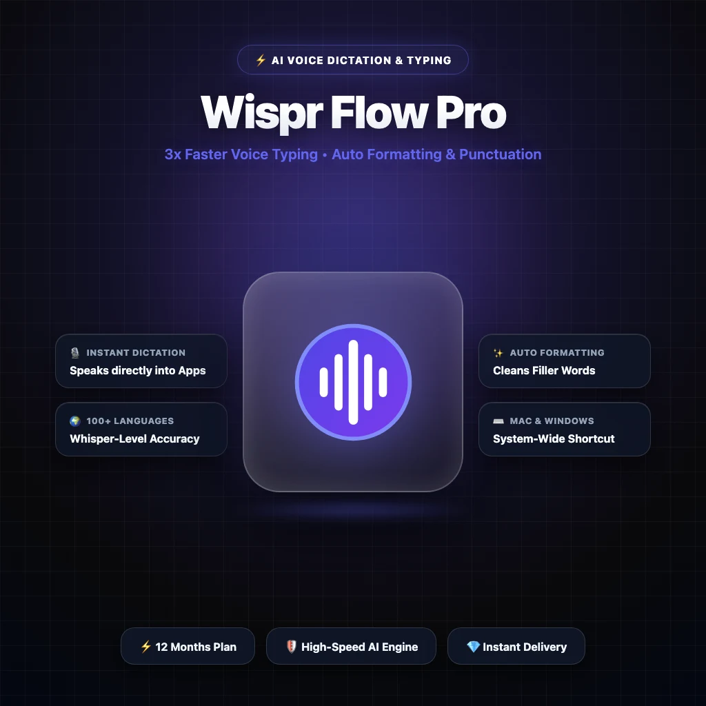 Wispr Flow Pro ১২ মাসের AI ডিকটেশন ও ভয়েস টাইপিং